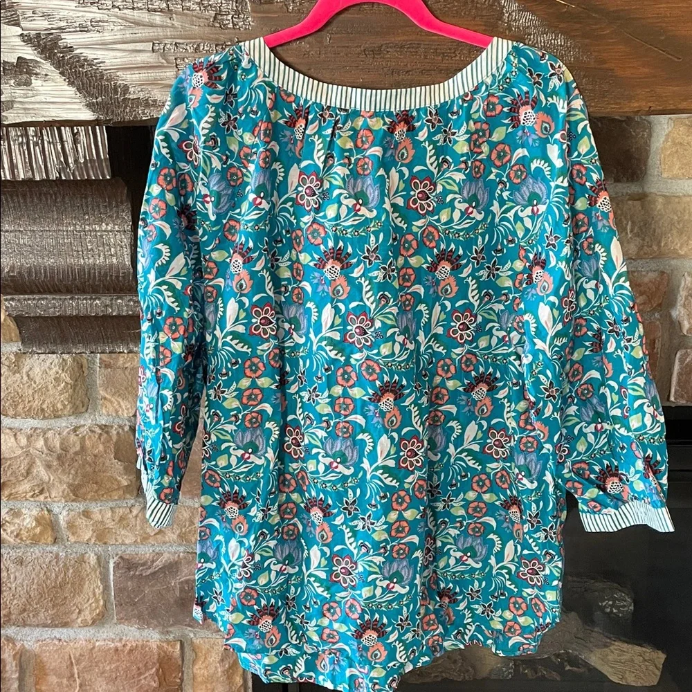 Talbots Band Collar Popover Top in Jacobean Floral print NWT - Picture 7 of 8